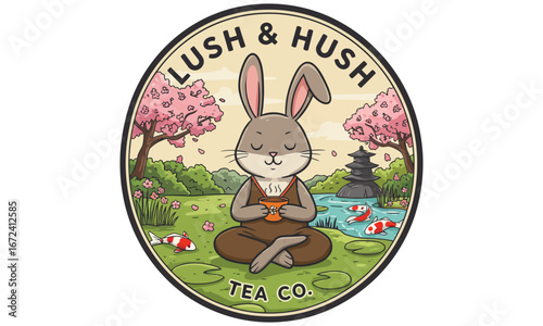 A happy cartoon easter bunny with a cute pink egg celebrates the spring holiday