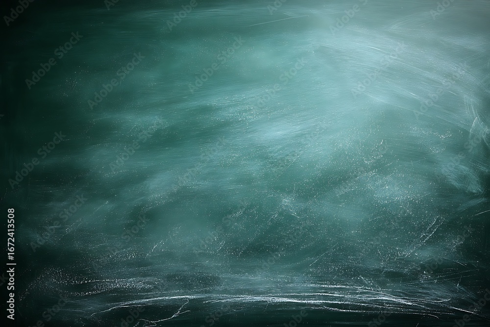 Fototapeta premium Empty, realistic green chalkboard with visible chalk marks and smudges, symbolizing learning, creativity, and new beginnings for educational and background designs.