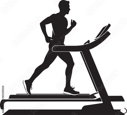 Silhouette of a man running on a treadmill male runner