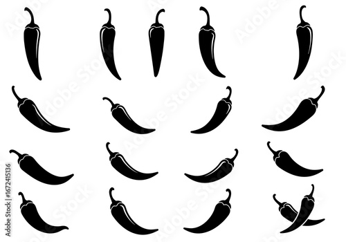 Black and White Chili Pepper Silhouette Collection.