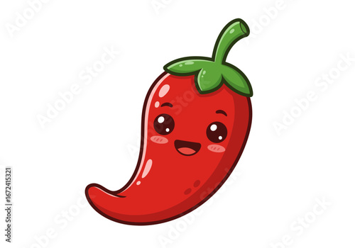 Cute Red Chili Pepper Cartoon Character with Smiling Face.