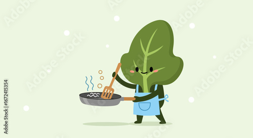 Animated Vegetable Preparing A Dish in A Frying Pan, Cute Cartoon Concept