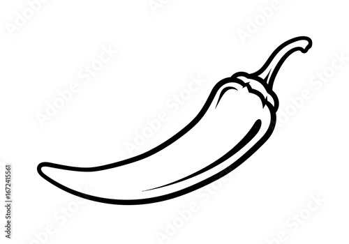 Black and White Chili Pepper Outline Illustration.