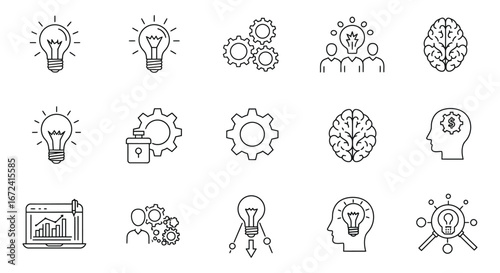 Collection of line icons representing ideas and innovation concepts