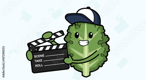 Animated Leaf Character With Clapper Board Ready To Start Filming A New Scene Today On Adobe Stock