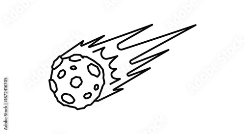 a simple line drawing of a meteorite in space