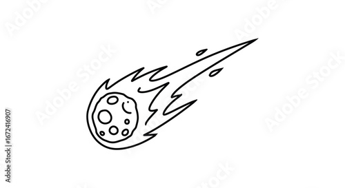 A simple line drawing of a meteor or comet in space