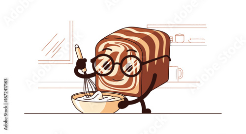 Animated Loaf Of Bread Baking With Kitchen Utensils In A Whimsical Food Illustration