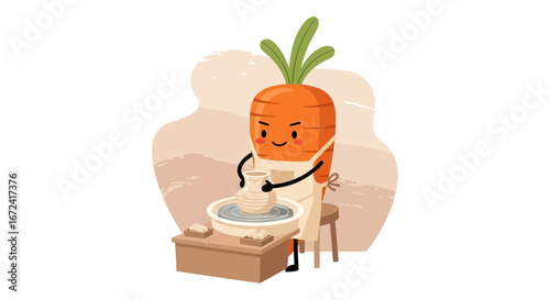 Artisan Carrot Crafting Pottery: A Whimsical Illustration of Creative Vegetable Expression
