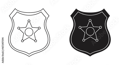 Police badge sheriff star icon set in black and white colors