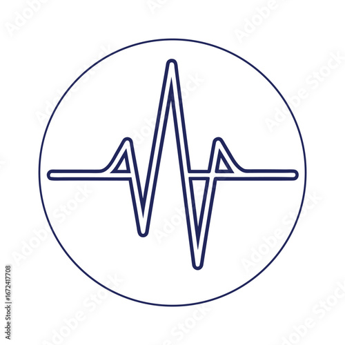 Dark blue electrocardiogram line inside a circle on white background heart pulse 1