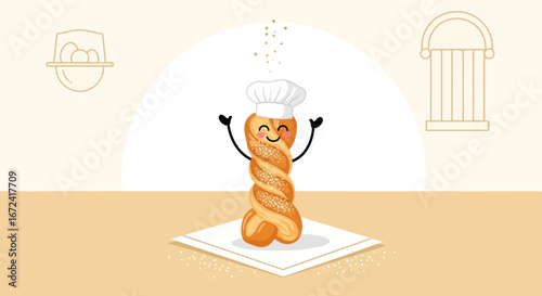 Animated Pastry Chef Celebrating, Delicious Baked Goods with Happy Expressions