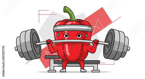Animated Pepper Character Powerlifting With Intense Focus And Determination