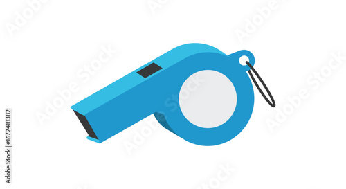 Blue whistle with clip on a white background