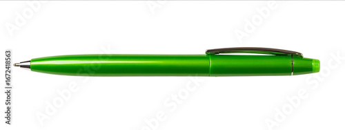 Photo of a green pen isolated on a white background with a clipping path Top view