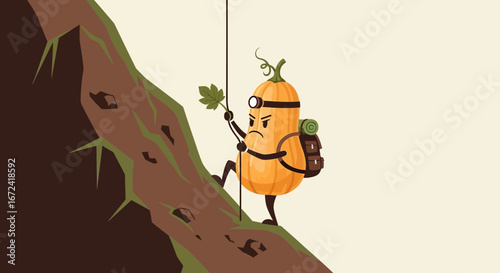 Animated Pumpkin Embarks On a Challenging Climbing Adventure With Great Determination