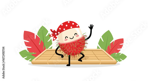Animated Rambutan With Cute Expression Dancing And Greeting Cheerfully On The Stage Cartoon Artwork