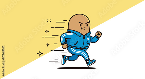 Animated Runner in Blue Tracksuit with Energetic Motion on Yellow Background