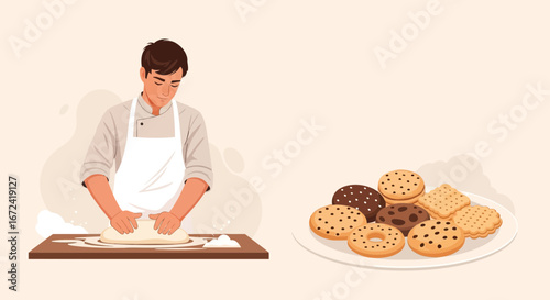 Artistic Chef Crafting Delicious Baked Goods with Freshly Made Cookies and Dough