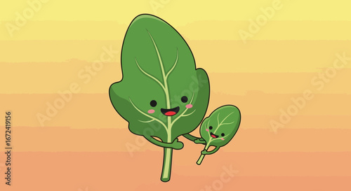 Animated Spinach Duo Smiling Showing Expression in a Cartoon Illustration Against Warm Backdrop