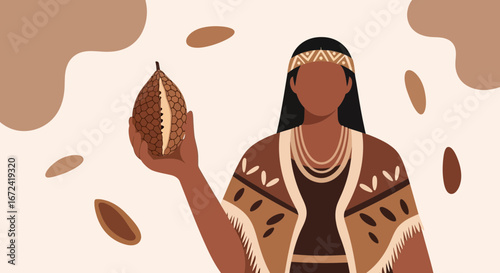 Artistic Depiction Of A Woman Holding A Fruit, Depicting Culture And Freshness