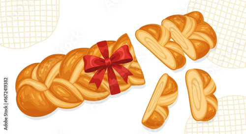 Artistic Depiction of Challah Bread With Gift Bow, Freshly Baked, Delightful Presentation