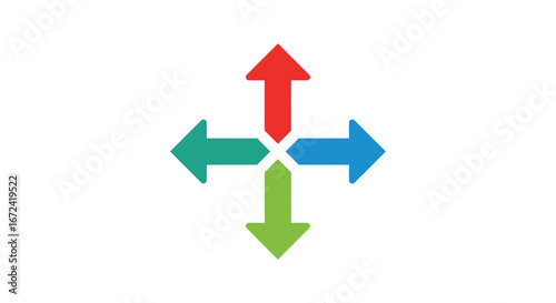 Four color arrows pointing in different directions on white background