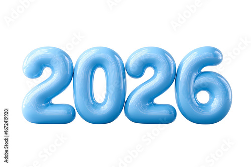 Blue 3D numbers 2026 isolated on transparent background, png