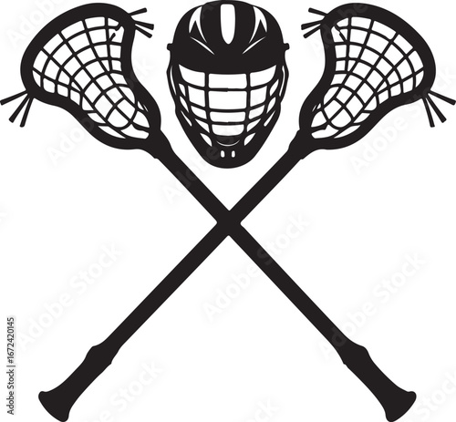 Crossed Lacrosse Sticks with Helmet Silhouette