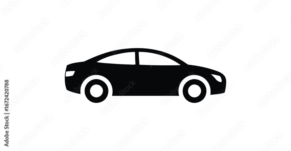Fototapeta premium Modern car silhouette icon with curved roofline and visible wheels—ideal for transport, automotive, driving, and UI design themes