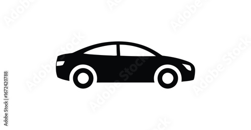 Modern car silhouette icon with curved roofline and visible wheels—ideal for transport, automotive, driving, and UI design themes