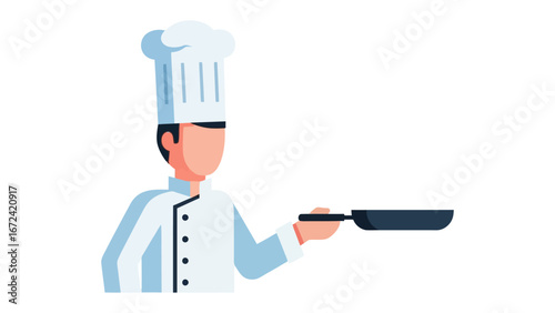 Chef with Pan: A chef holding a pan, ready to prepare a culinary masterpiece, against a clean backdrop, representing culinary expertise.