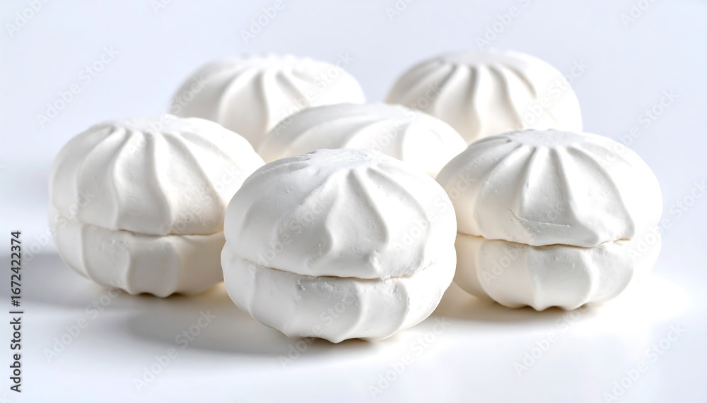 Obraz premium A Group of Fluffy White Marshmallows on a White Background.