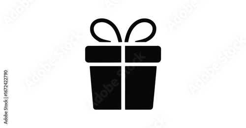 Gift box silhouette icon with ribbon and bow—ideal for celebrations, holidays, birthdays, e-commerce, and event-themed graphic design