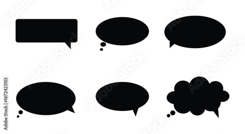 Black speech bubbles on a white background for dialogue
