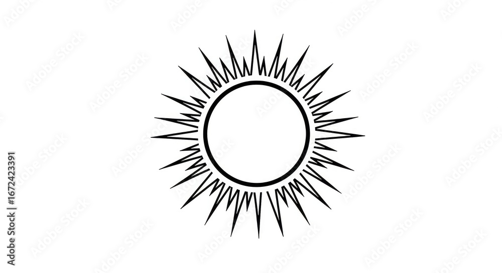 Fototapeta premium Illustration of a sun with sharp rays emanating from a central circle.