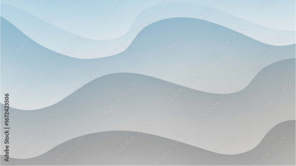 Fototapeta premium Subtle layers of soft hills with gradient hues in light blue and gray create serene landscape view