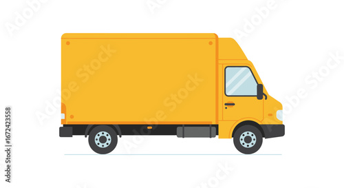 A yellow box truck on a white background