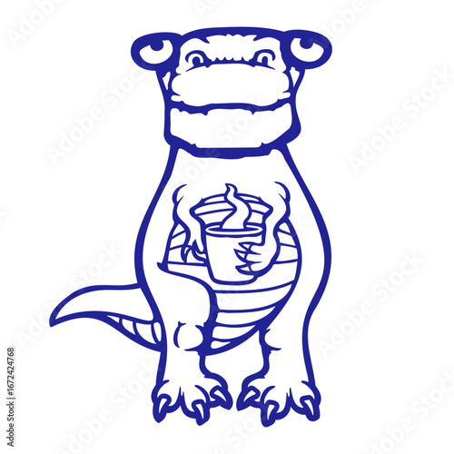 Dino Coffee Drinking Morning Tea Caffeine Awaken Sleepy
