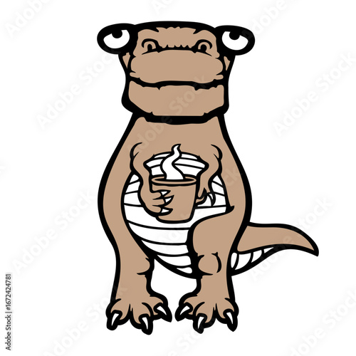 Dino Coffee Drinking Morning Tea Caffeine Awaken Sleepy