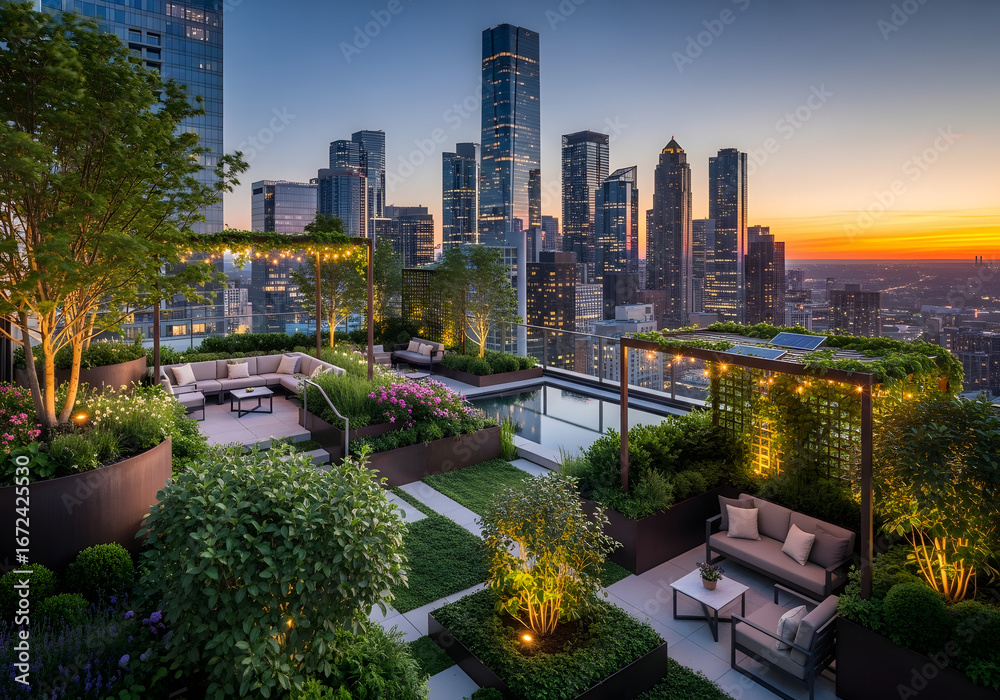 Fototapeta premium Aerial view of Chicago's downtown cityscape showcasing its urban skyline, buildings, and river
