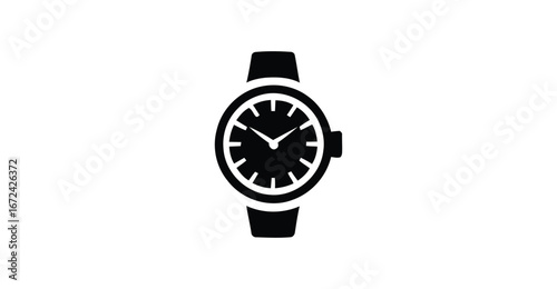 Stylized wristwatch silhouette icon showing 10:10 time—ideal for punctuality, fashion, timekeeping, scheduling, and lifestyle design themes 