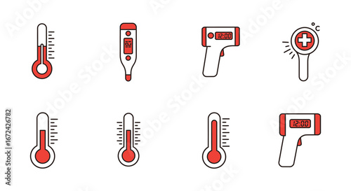 Temperature thermometers in fahrenheit and celsius on white background