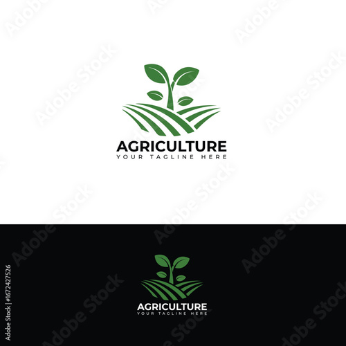 Green Agriculture Logo with Plant and Field Design