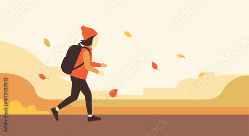 Autumnal Hike Concept Depicting Nature, Exploration, Hiking, and Dynamic Movement