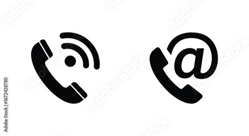 Simple black icons of phone and email symbols on white background
