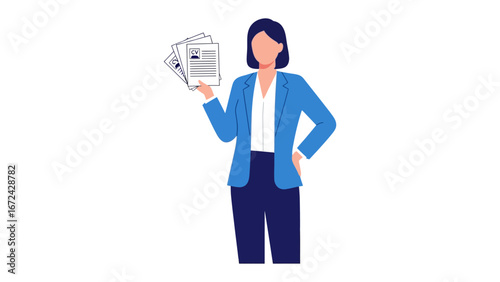 Job Application Documents: A professional figure confidently presents job application materials, signifying ambition and the search for new opportunities.