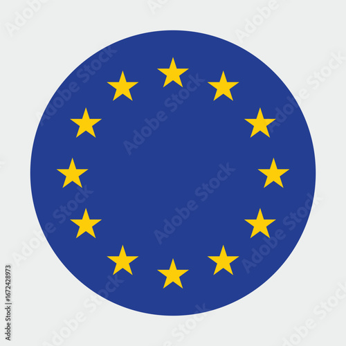 European Union Flag with 12 Stars on Circular Icon with grey background 