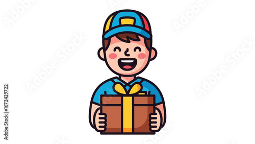 Delivery Happiness: An illustration showcases a cheerful delivery person, holding a gift box, embodying the spirit of giving and service.
