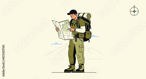 Backpacker Exploring A Map Looking For Route In The Mountainous Area Outdoors Journey